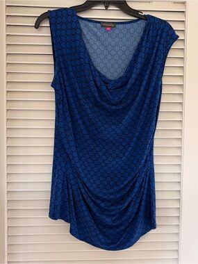 Vince Camuto Royal Blue Dot Cowl Neck Sleeveless Top